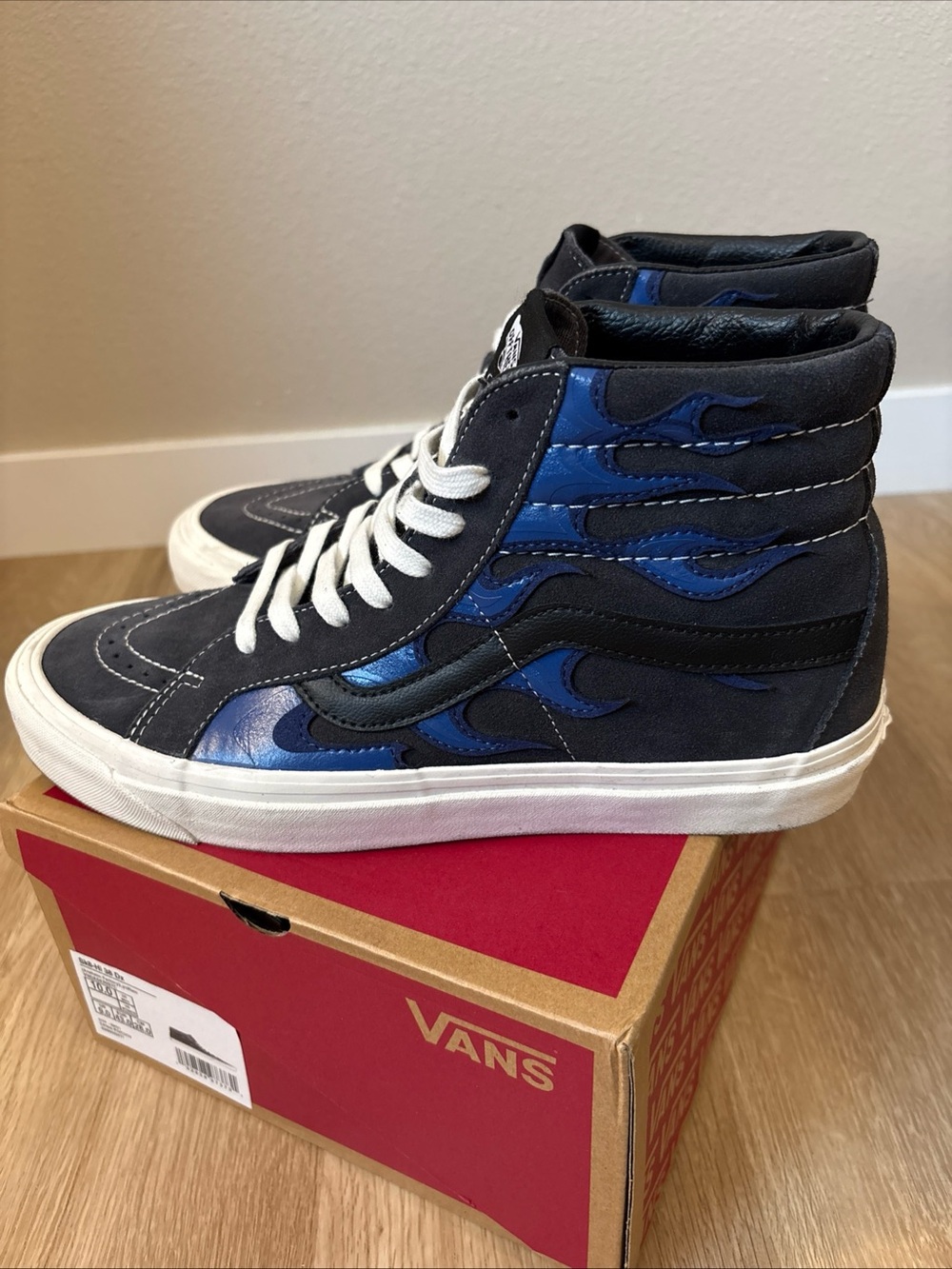 Vans Sk8-Hi High-Top Sneakers in Navy and Blue Flame